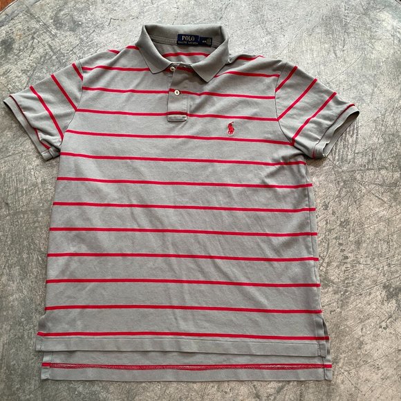 Polo Ralph Lauren Other - Vintage Polo Ralph Lauren Gray Red Stripe Logo Polo T-Shirt Size Medium